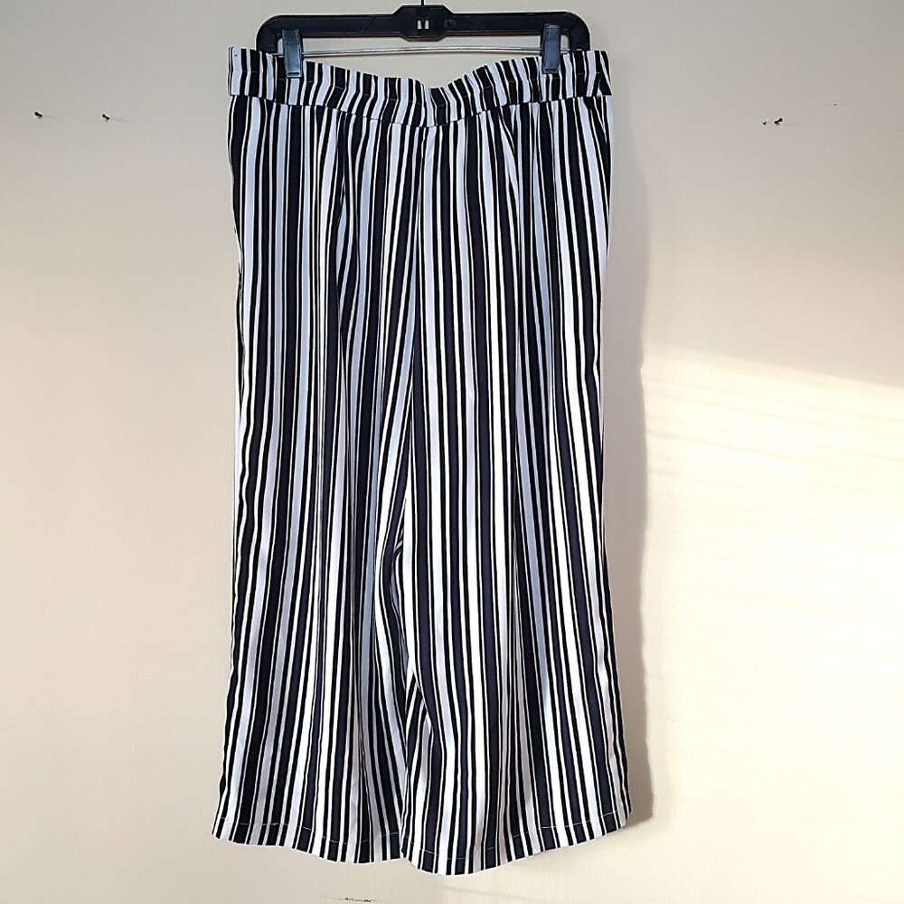 Cato Navy/White Striped High Rise Belted Wide Leg Pants SZ L - Picture 5 of 10
